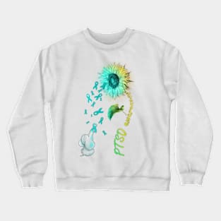 PTSD Awareness Survivor Warrior, Hippie Sunflower Elephant Crewneck Sweatshirt